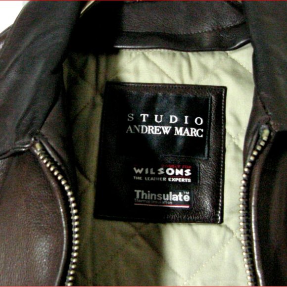 Vtg Wilson's Studio Andrew Marc Brown Leather Moto Bomber Jacket  Sz XL - Picture 2 of 7